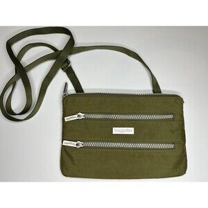 Baggallini Small Nylon Crossbody Olive Green Functional Multi Pocket Zipper